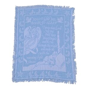 ​Simply Home Woven Baby Blanket Throw Blue White Angels Prayer Now I Lay Me Down